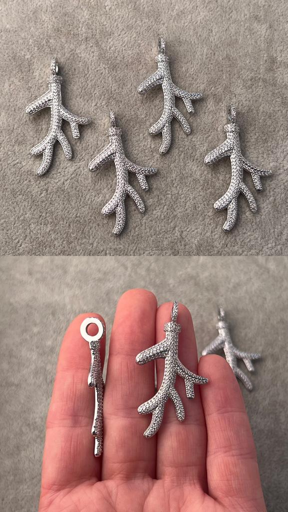 Подвеска родий с фианитами 46 х 25 мм