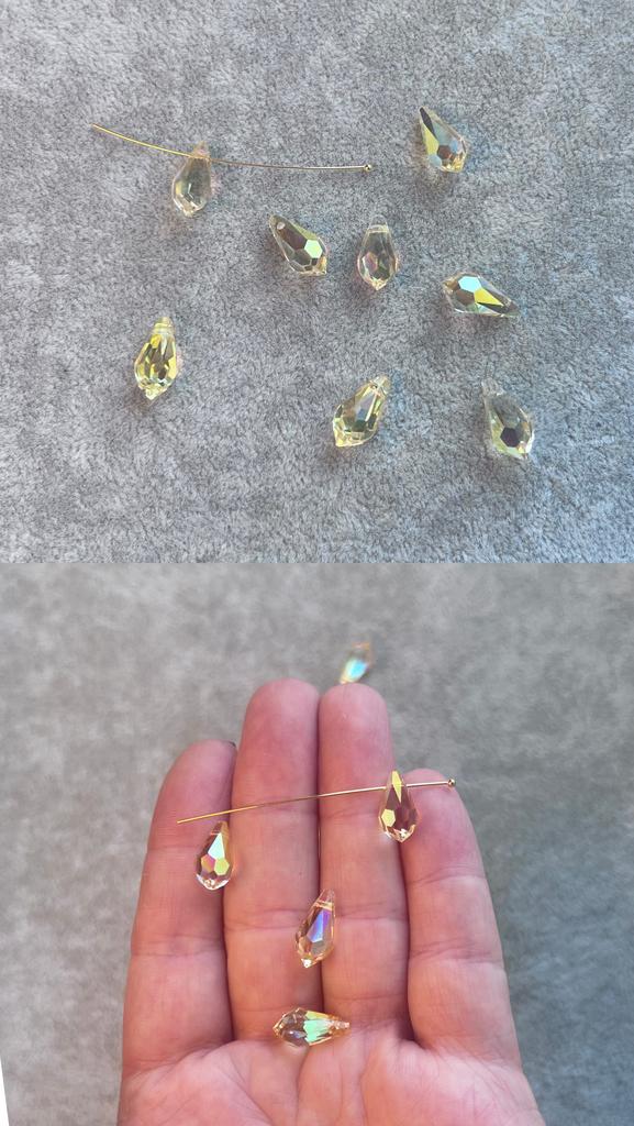 Подвеска - Бриолет из стекла желтая 13 х 6,5 мм