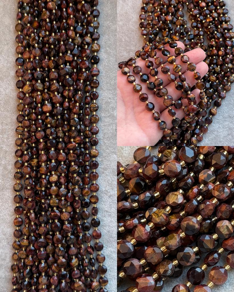 Бычий глаз + тигровый глаз  граненые 8 х 4,5 мм