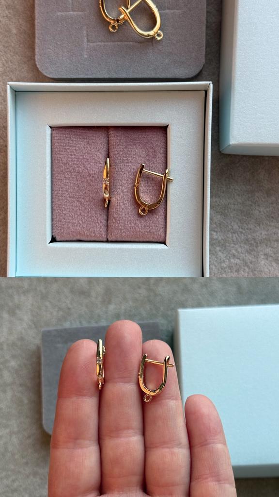 Швензы с позолотой и 1 фианитом 18 х 2 мм