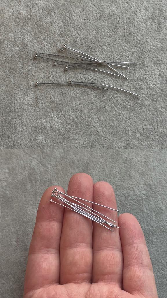 Пины с шариком  родий 40 х 0.6 мм