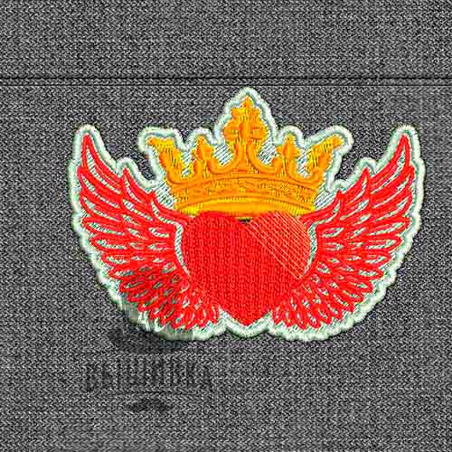 Дизайн машинной вышивки байкерской женской нашивки Сердце с крыльями