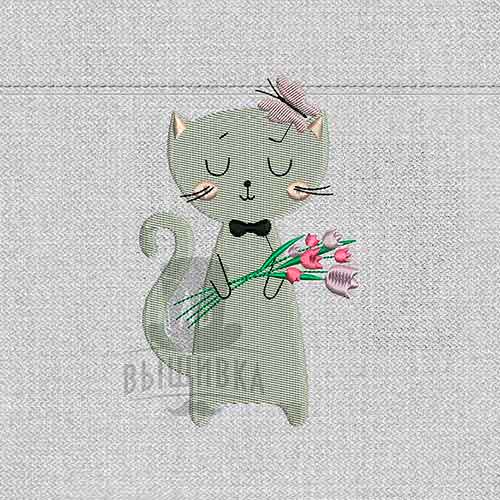 Дизайн машинной вышивки Весенний кот