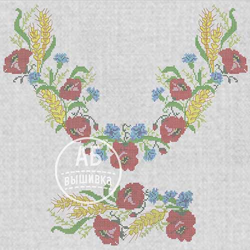 Набор дизайнов машинной вышивки крестом для женской вышиванки Маки-Колоски