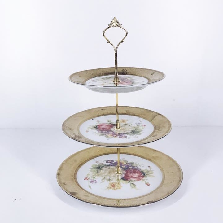 Етажерка для десертів 3-ярусна квіти/золото порцеляна DT-006