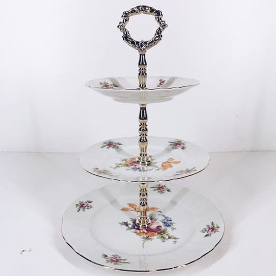 Етажерка для десертів 2/3-ярусна квіти/золото порцеляна DT-007