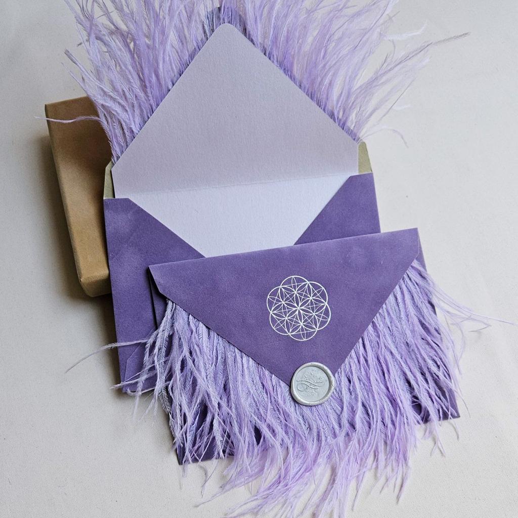 Конверт бархатний з пір'м і сургучем. Mandala