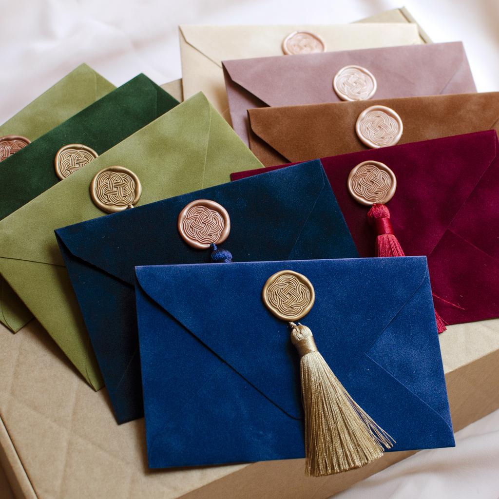 Конверт бархатний з китицею і сургучем Вузлик. Зимові кольори