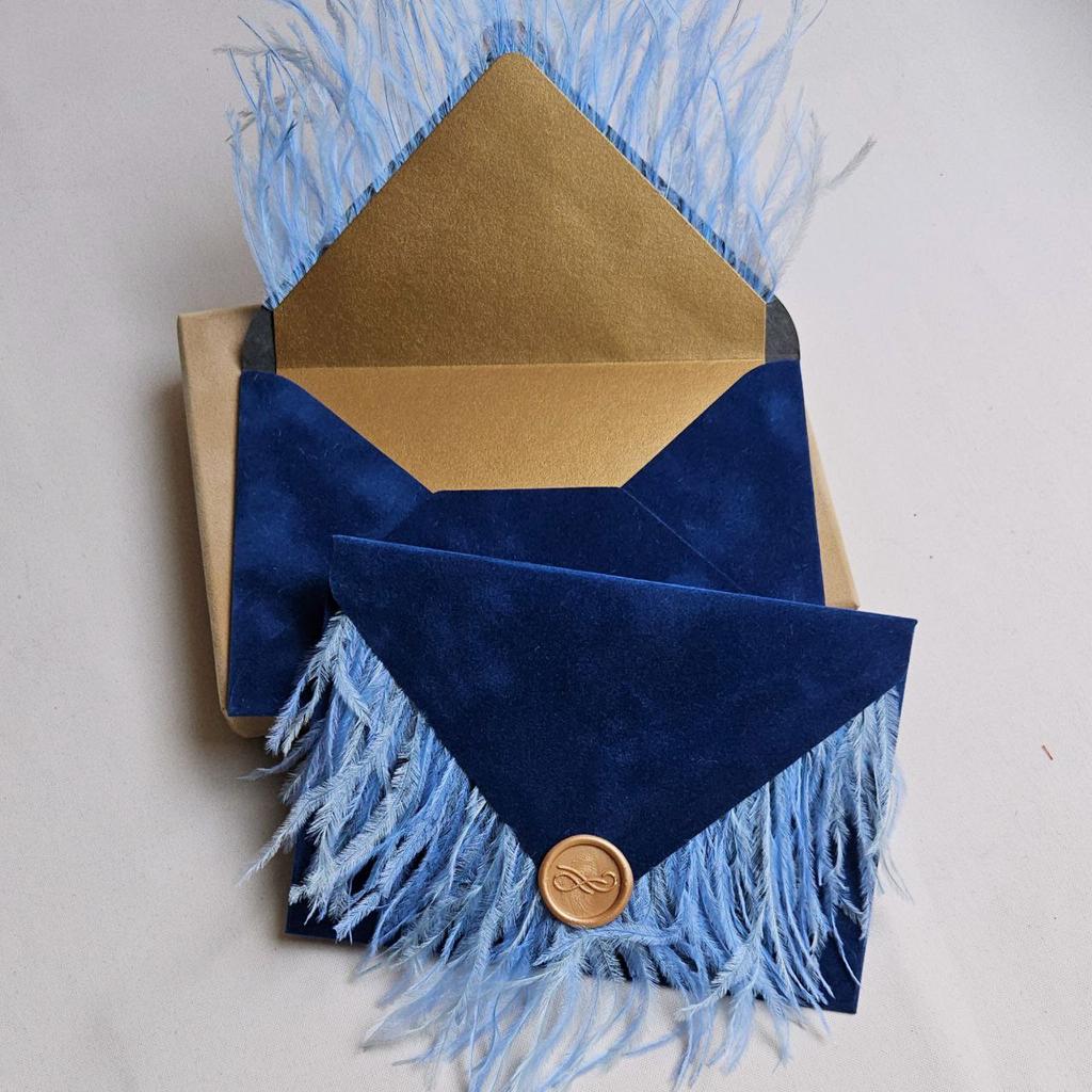 Конверт бархатний з пір'ям та сургучем. Океан