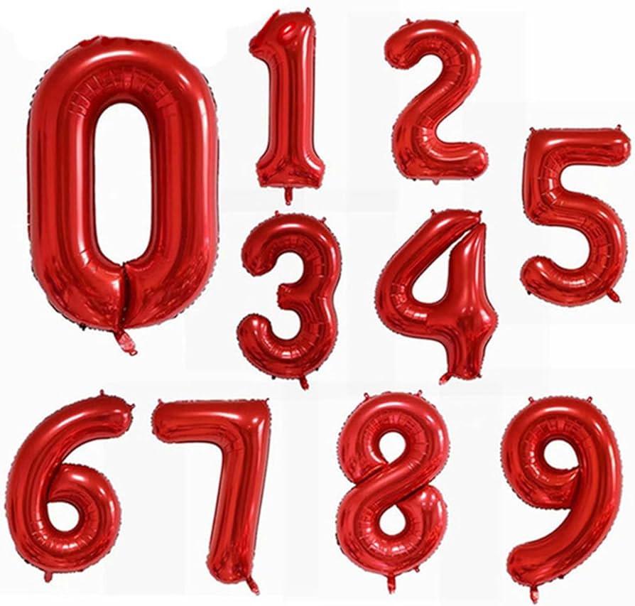 Balons sarkans, cipari 0-9, 86 cm