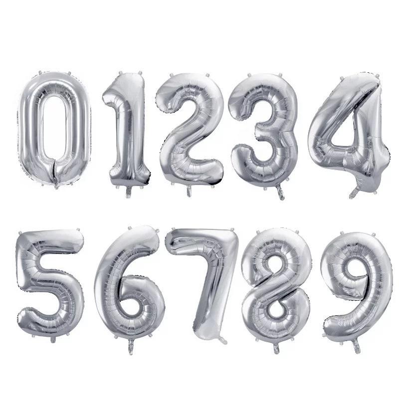 Balons sudraba, cipari 0-9, 86 cm