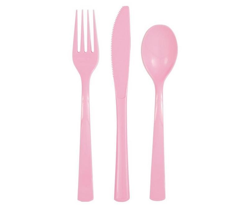 Plastmasas galda piederumi rozā, 18 gab