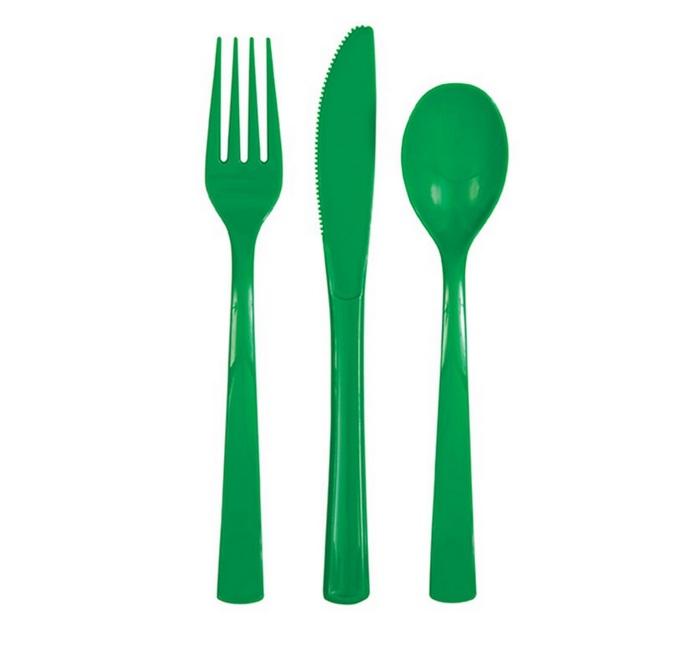 Plastmasas galda piederumi zali, 18 gab