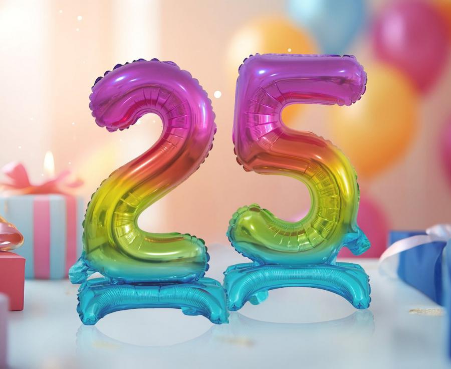 Balons stāvošs daudzkrāsu cipars, 38 cm