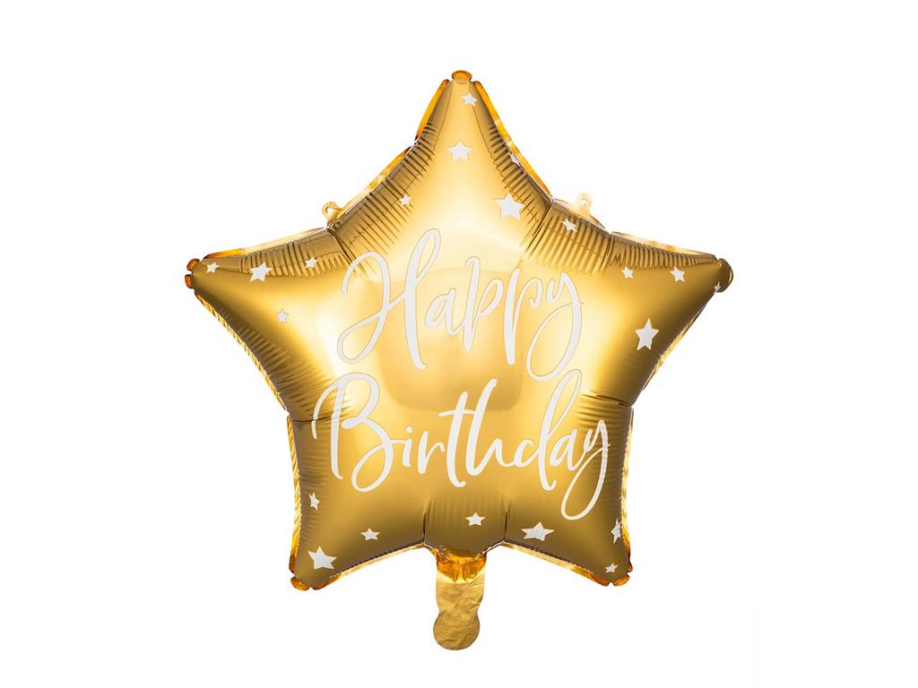 Folijas balons "Gold Star Happy BDay, 45 cm
