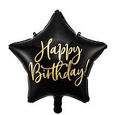 Folijas balons "Black Star Happy BDay, 45 cm