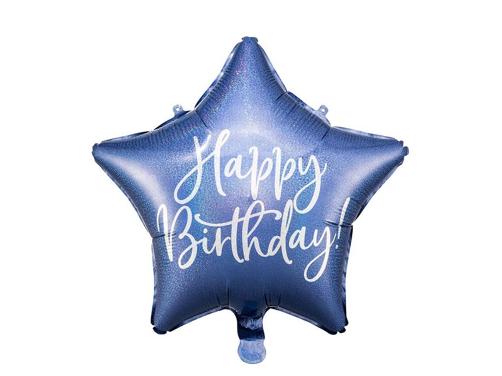 Folijas balons "Blue Star Happy BDay, 45 cm