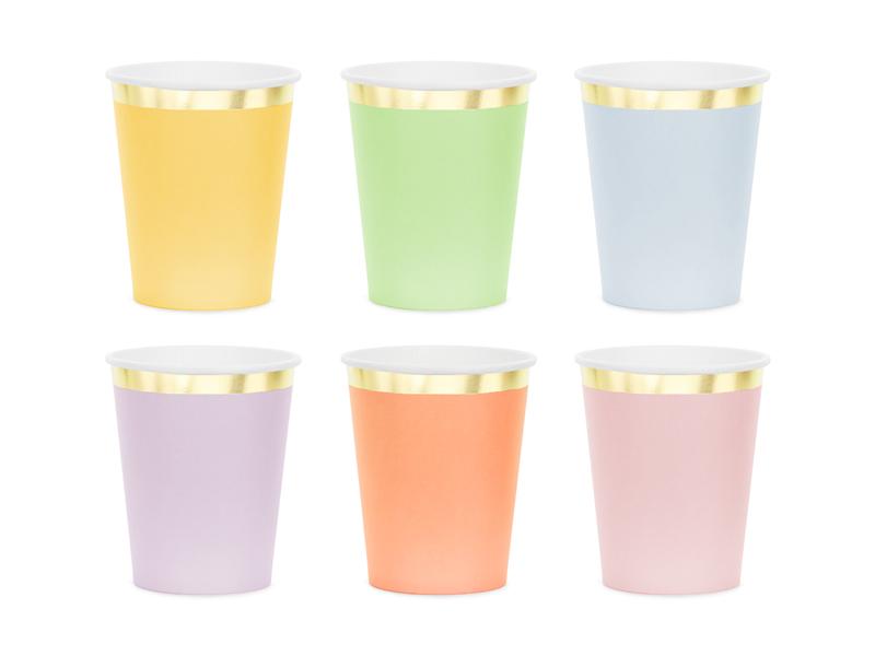 Glāzītes daudzkrāsu ar zelta maliņu, 220 ml, 6 gab