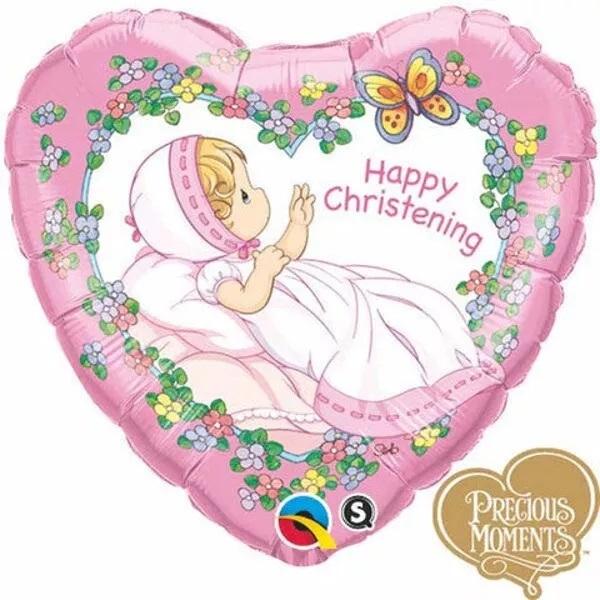 Folijas balons "Happy Christening" rozā, 45 cm