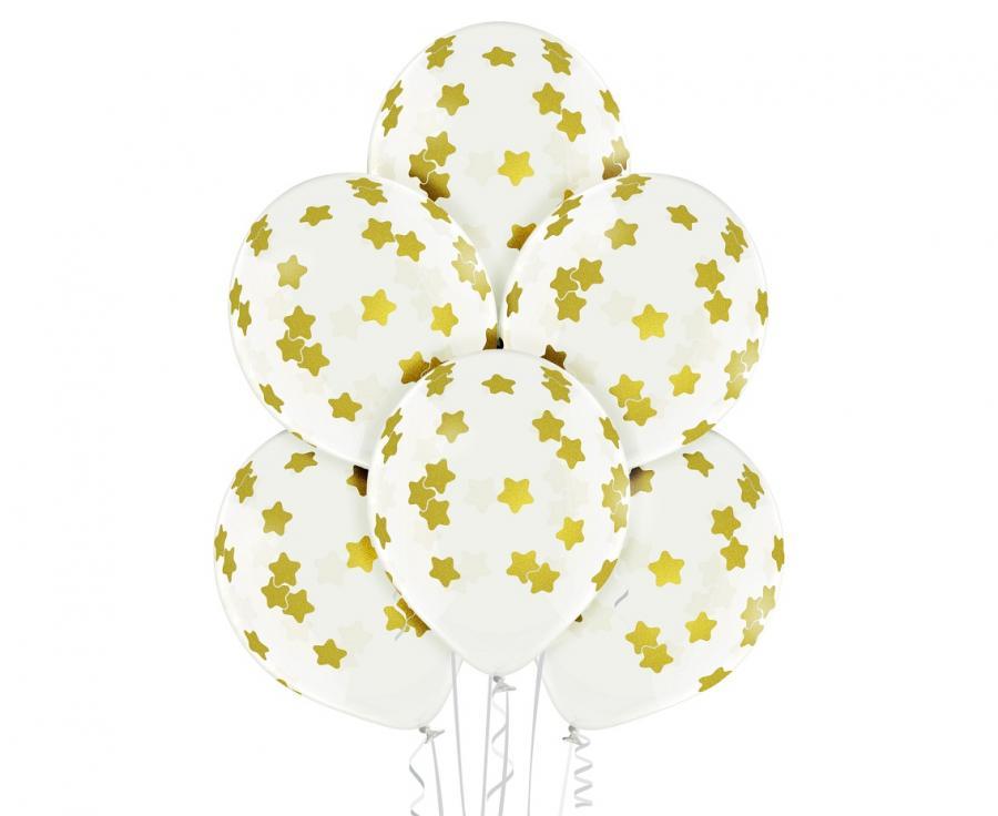 Lateksa baloni caurspīdīgi ar zelta zvaigznītēm, 1 gab
