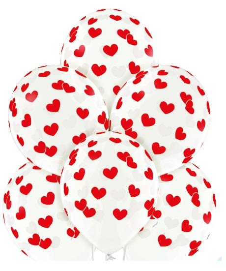 Lateksa baloni caurspīdīgi "Red Hearts", 1 gab