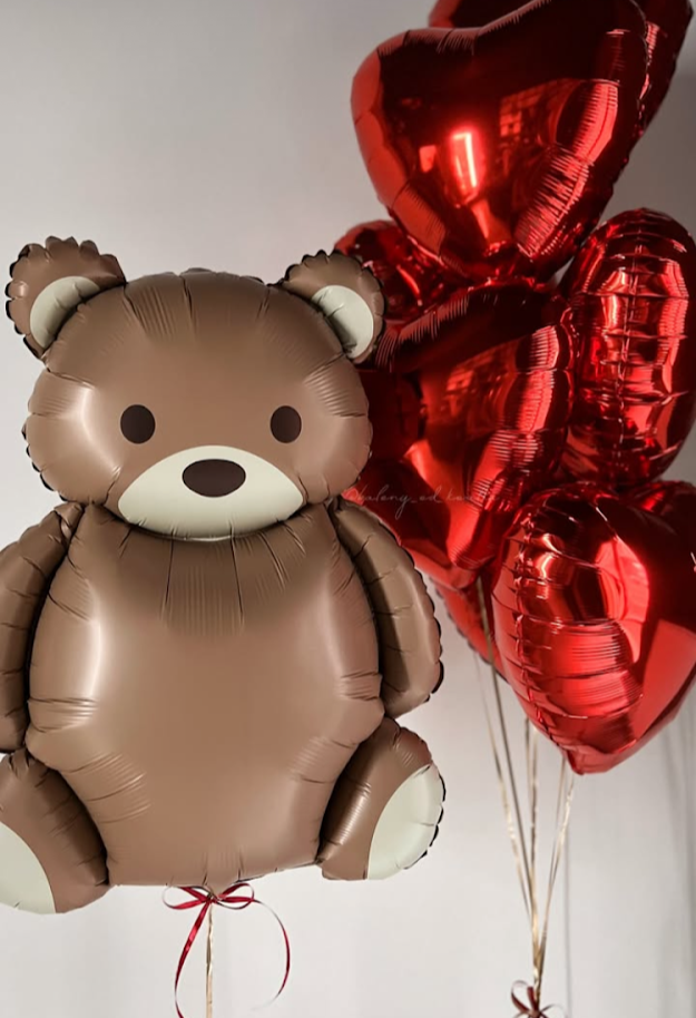 Balonu kompozīcija "Bear Foil Hearts"