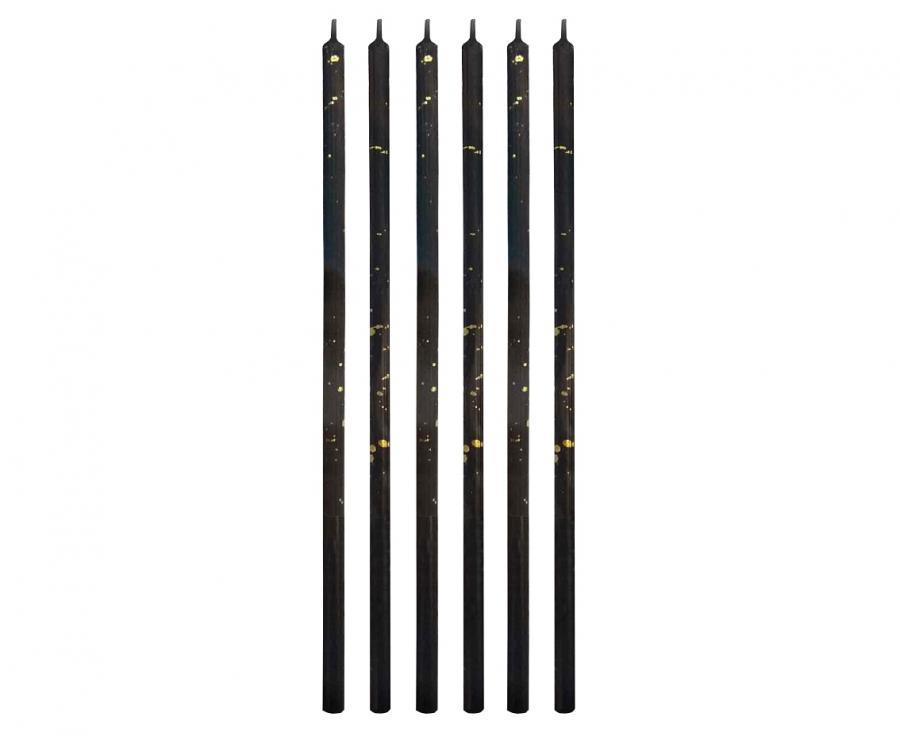 Svecītes melnas ar zelta spīdumiem, garās, 6 gab