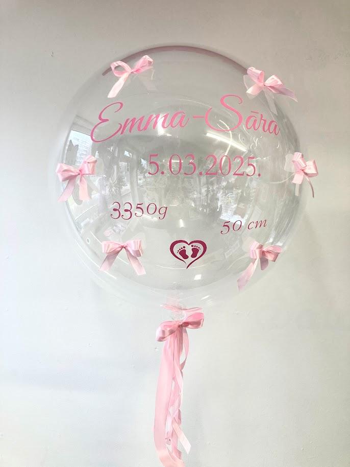 Bubble balons ar bantītēm, un personalizētu uzrakstu, 50 cm,  1 gab