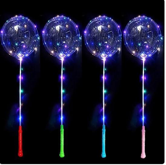 Bubble balons uz kociņa ar LED gaismiņām, 40 cm,  1 gab