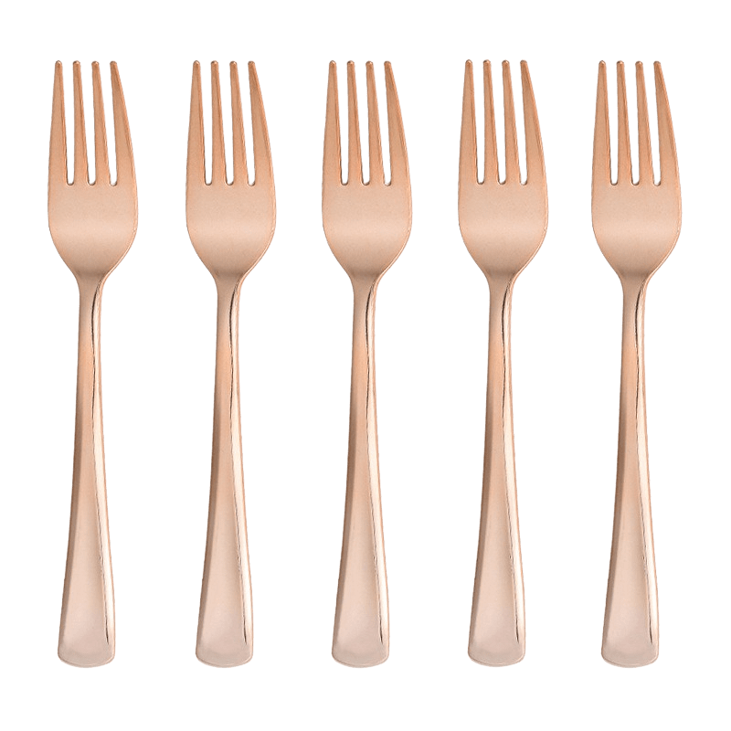 Plastmasas dakšas rozā-zelta spīdīgas, 10 gab