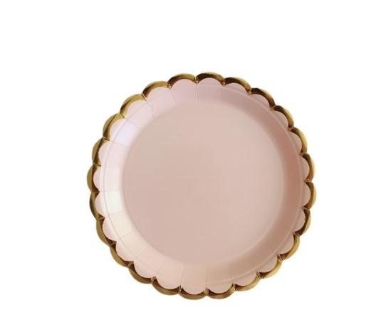 Papīra šķīvji bēši ar zelta maliņu, 18 cm, 6 gab