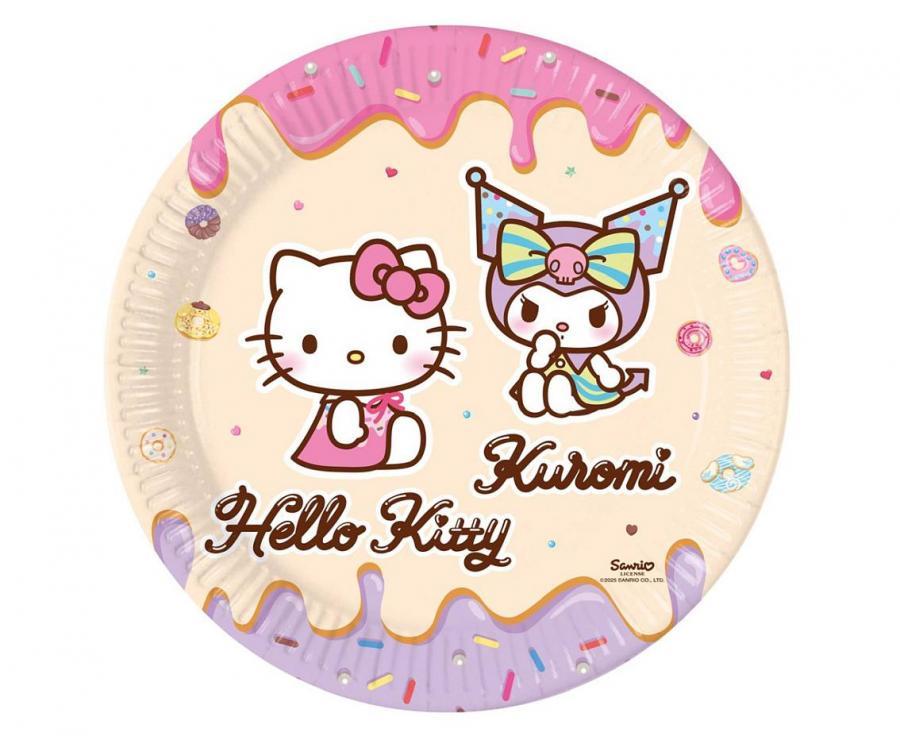 Šķīvji "Hello Kitty & Kuromi" rozā, 23 cm, 8 gab