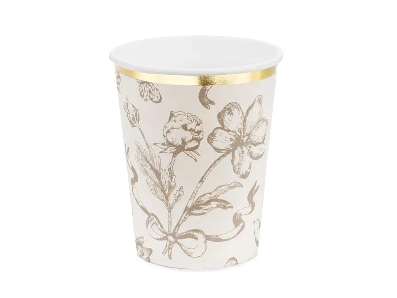 Glāzītes bēšīgas ar ziediem, 6 gab