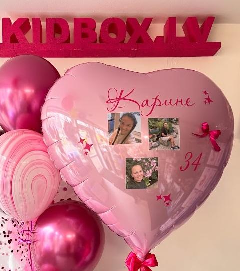 Folijas sirds 80 cm ar bildēm un personalizētu uzrakstu,  1 gab