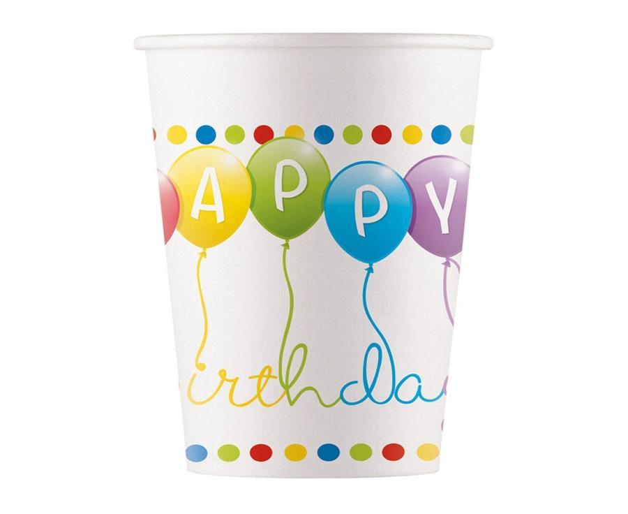 Glāzītes"Happy BDay Streamers" 200ml, 8 gab