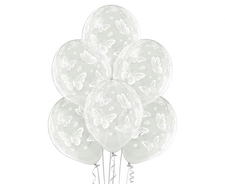 Lateksa baloni caurspīdīgi "White butterflies", 1 gab