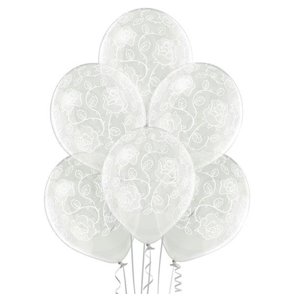 Lateksa baloni caurspīdīgi "White roses", 1 gab