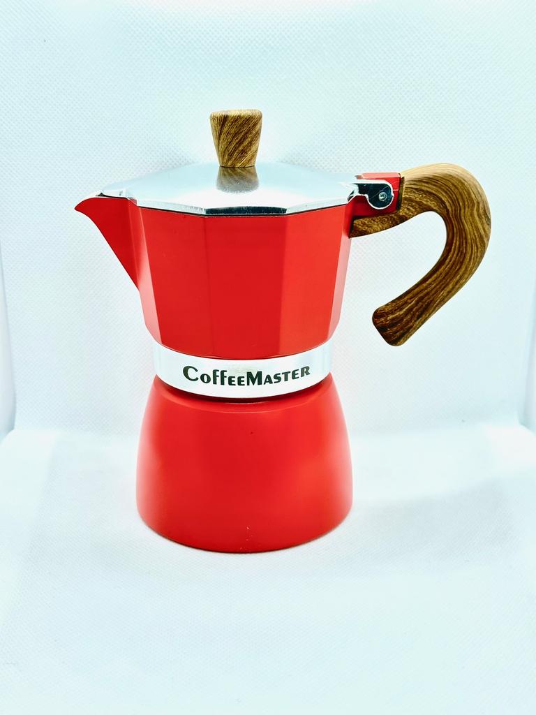 Гейзерна кавоварка 150мл (на 3 чашки еспресо) CoffeeMaster (червоний колір)