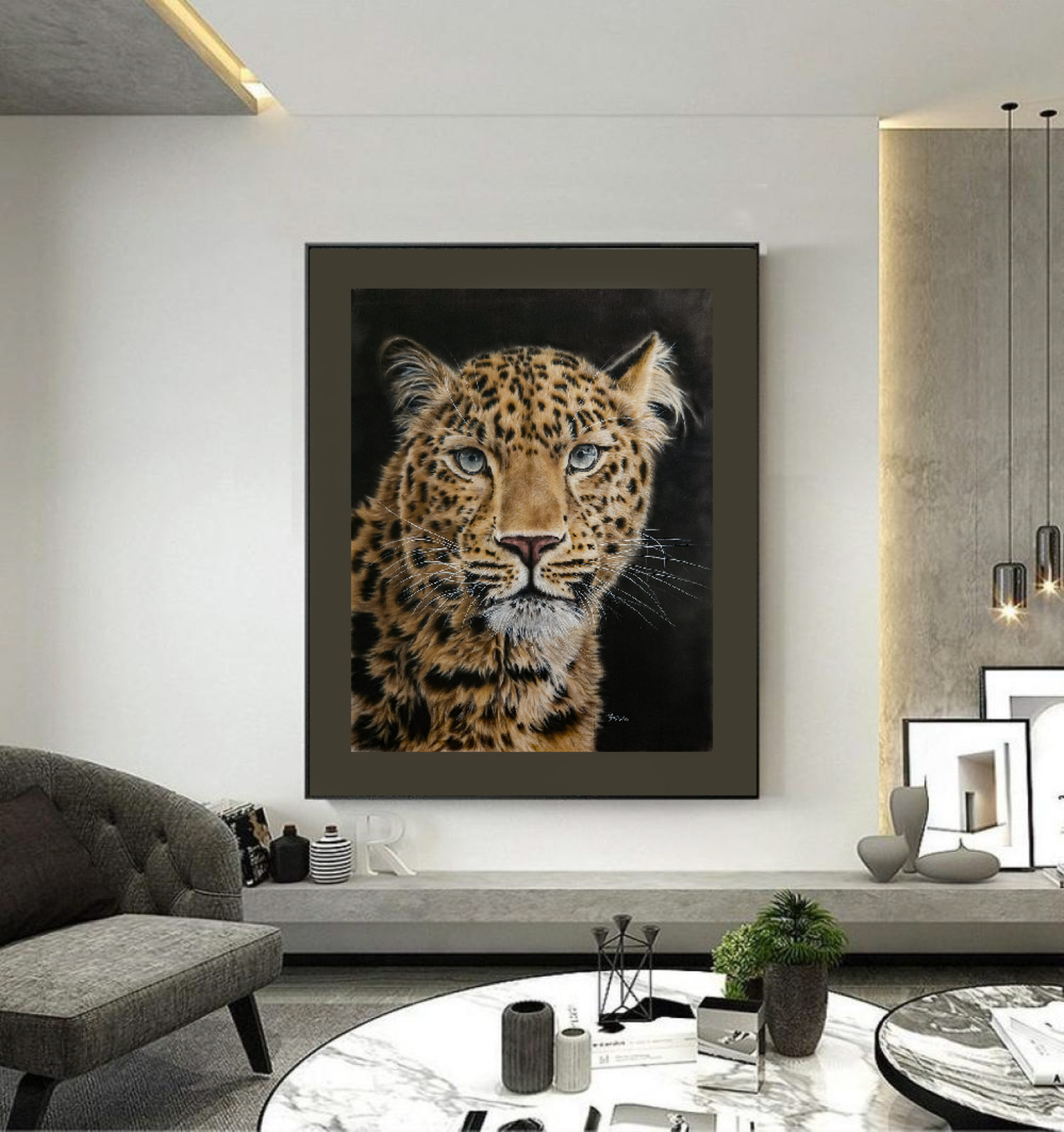 Leopard “Baikal” hyperrealistic silk painting