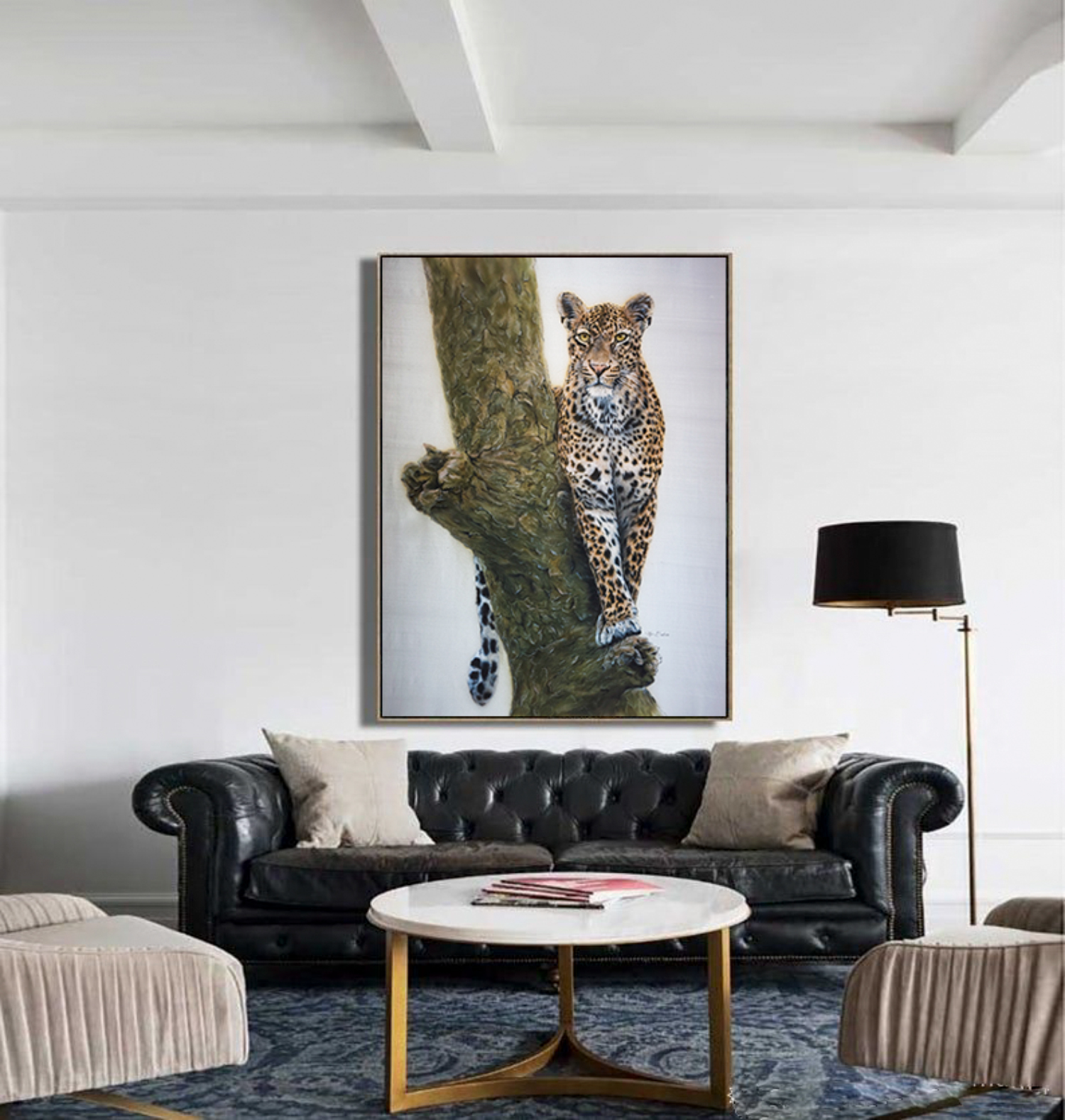 “Boldness”  Hyperrealistic Leopard painted on pure silk