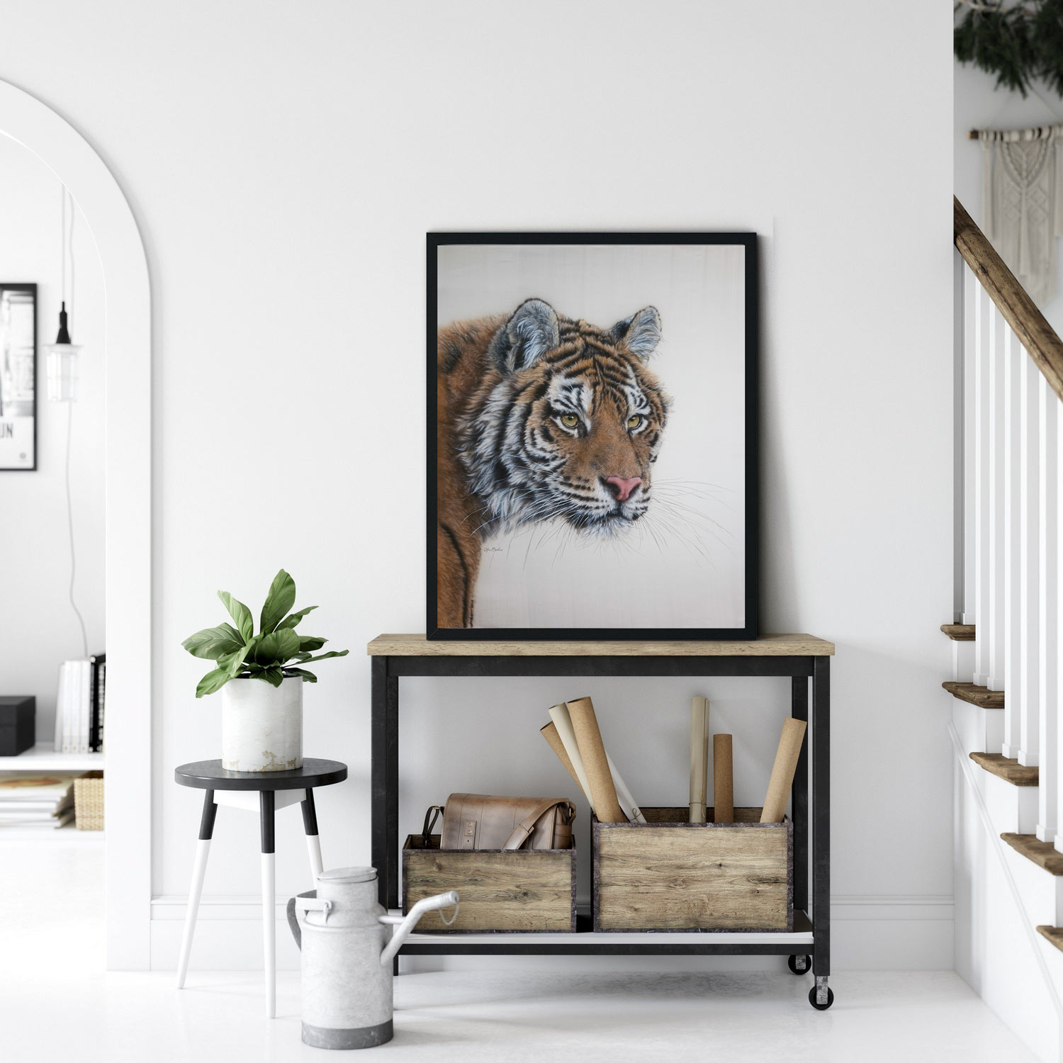 "Desire" - Hyperrealistic tiger portrait painted on pure silk