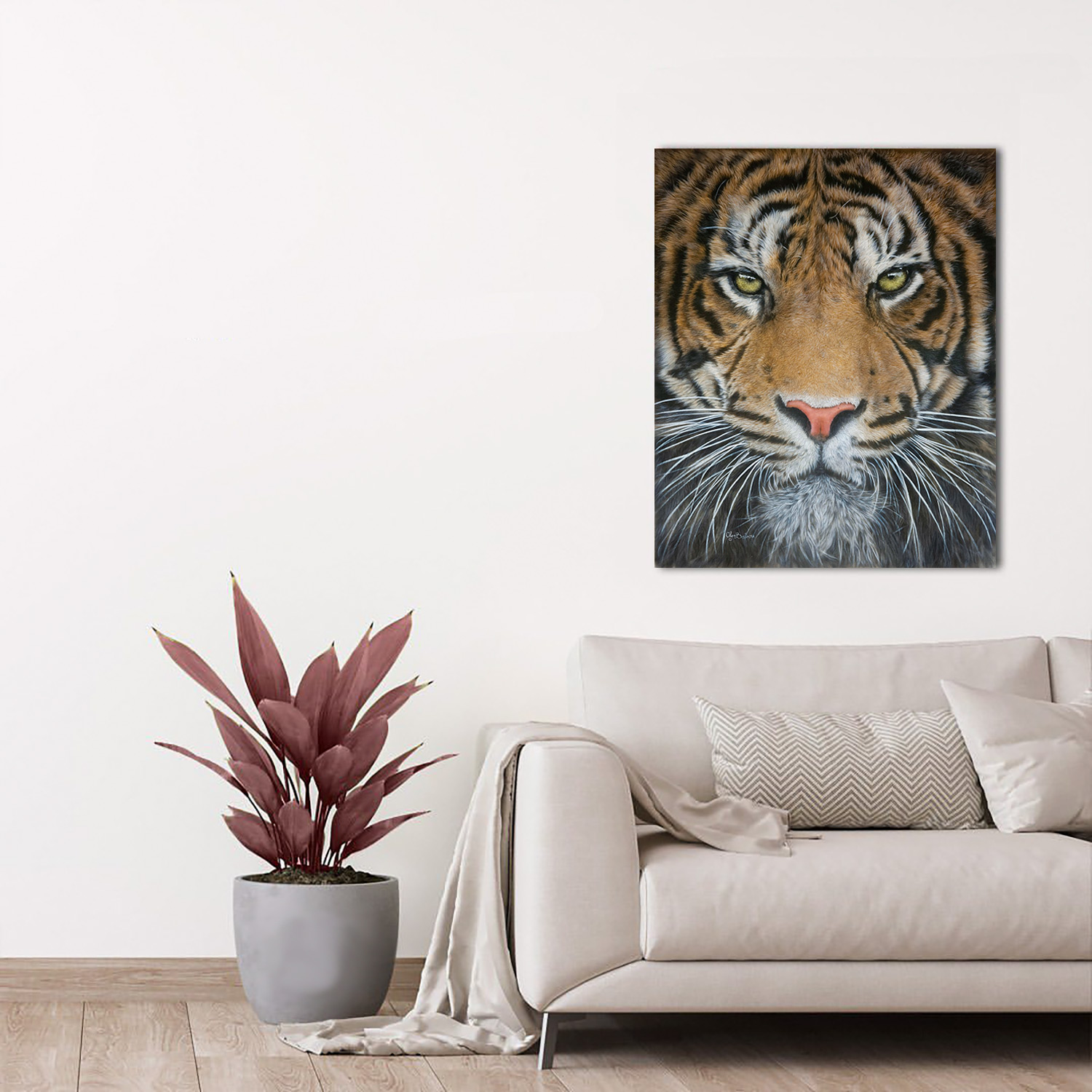 Dash – Silk painted tiger portrait in realistic style