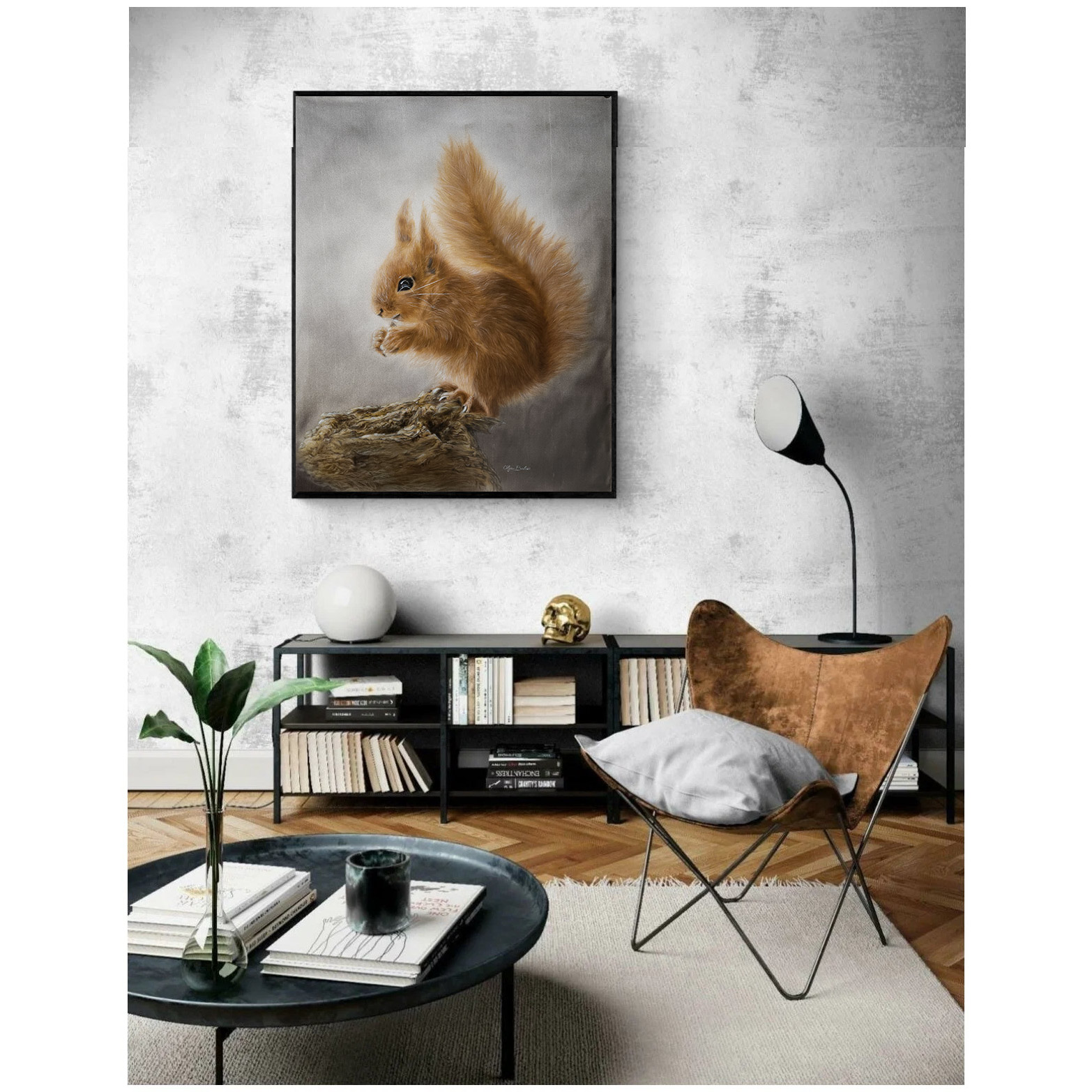 “Fluffy” – realistic silk painted squirrel portrait
