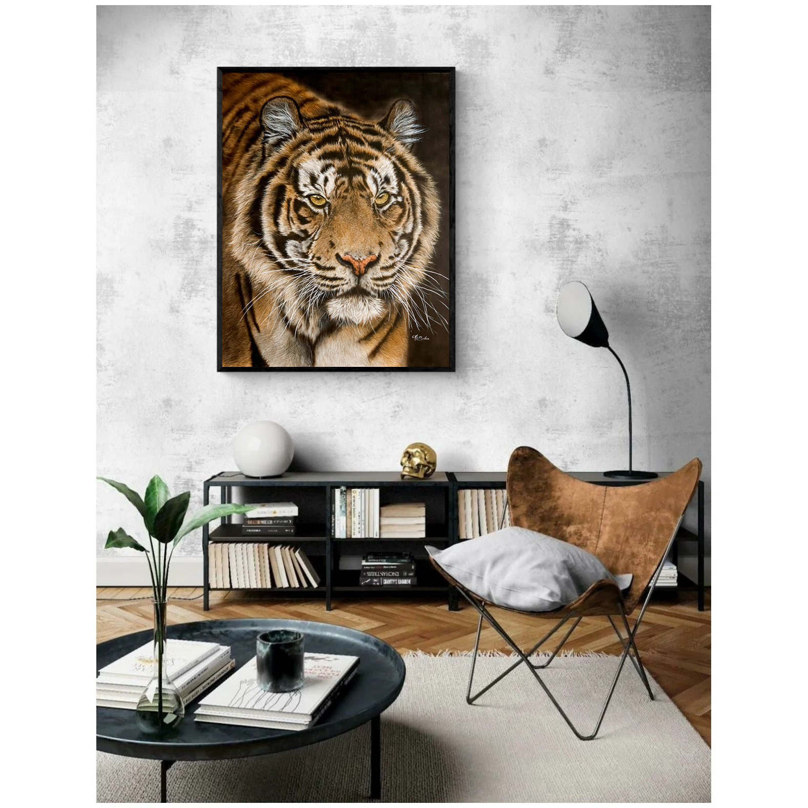"Power" - Hyperrealistic tiger portrait painted on pure silk