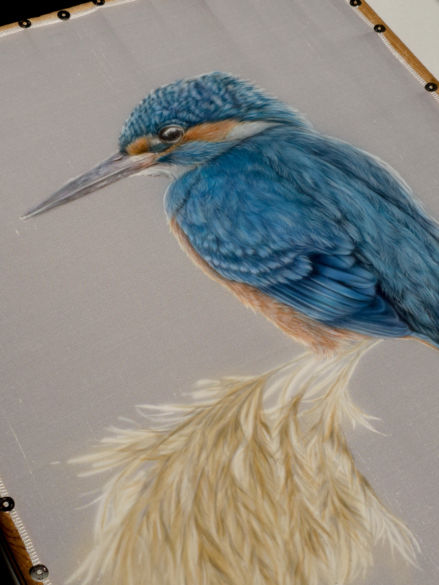 Between – Silk painted kingfisher portrait