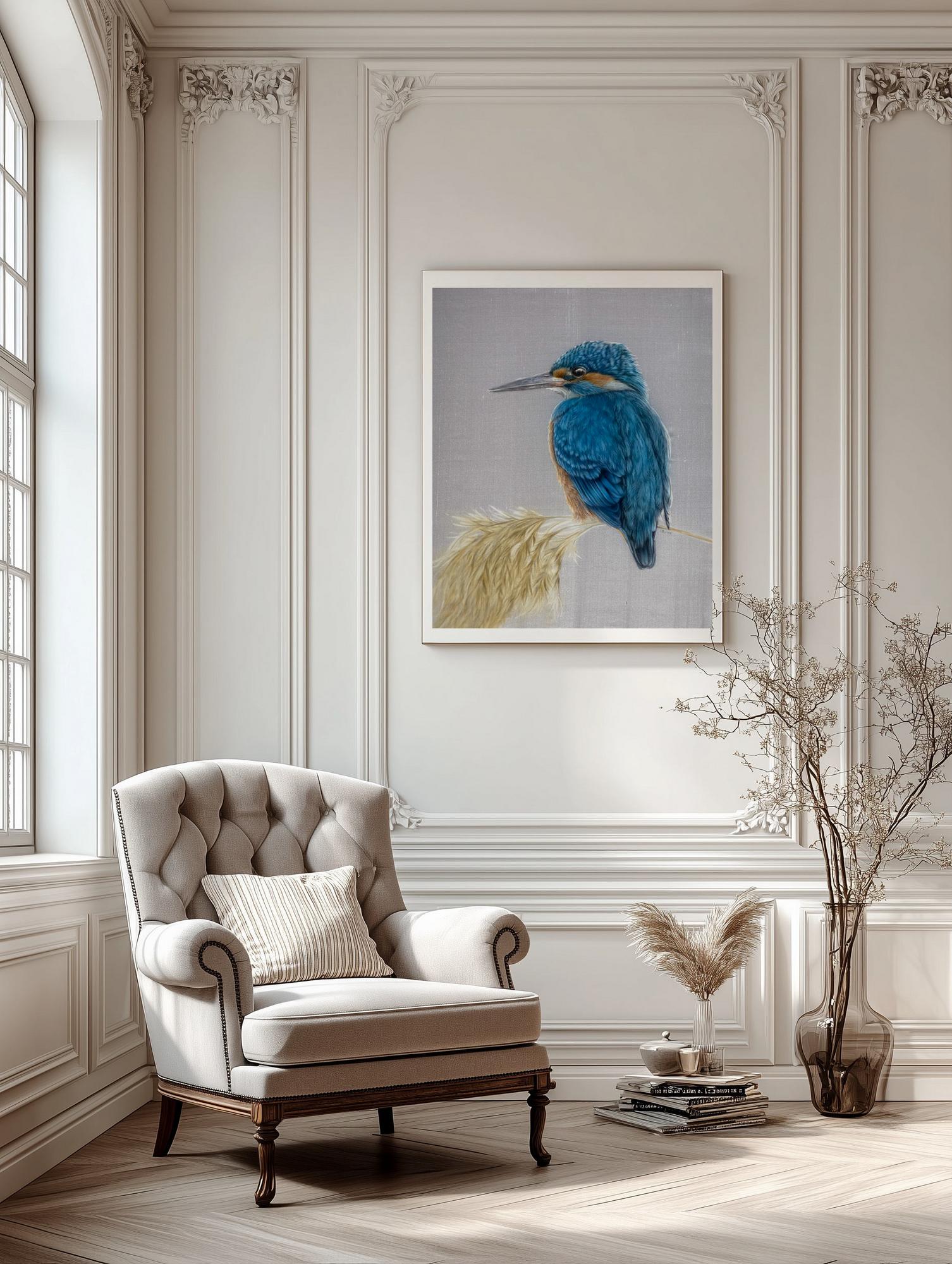 Between – Silk painted kingfisher portrait