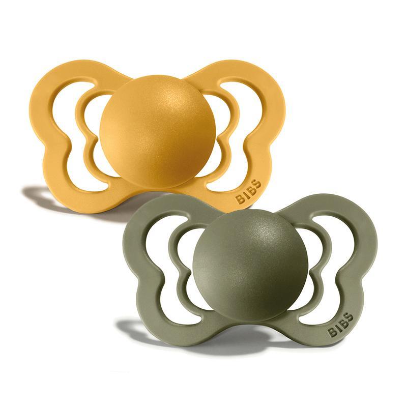 BIBS Pacifier Couture 2 PACK Honey Bee & Olive Size 1 (Latex)