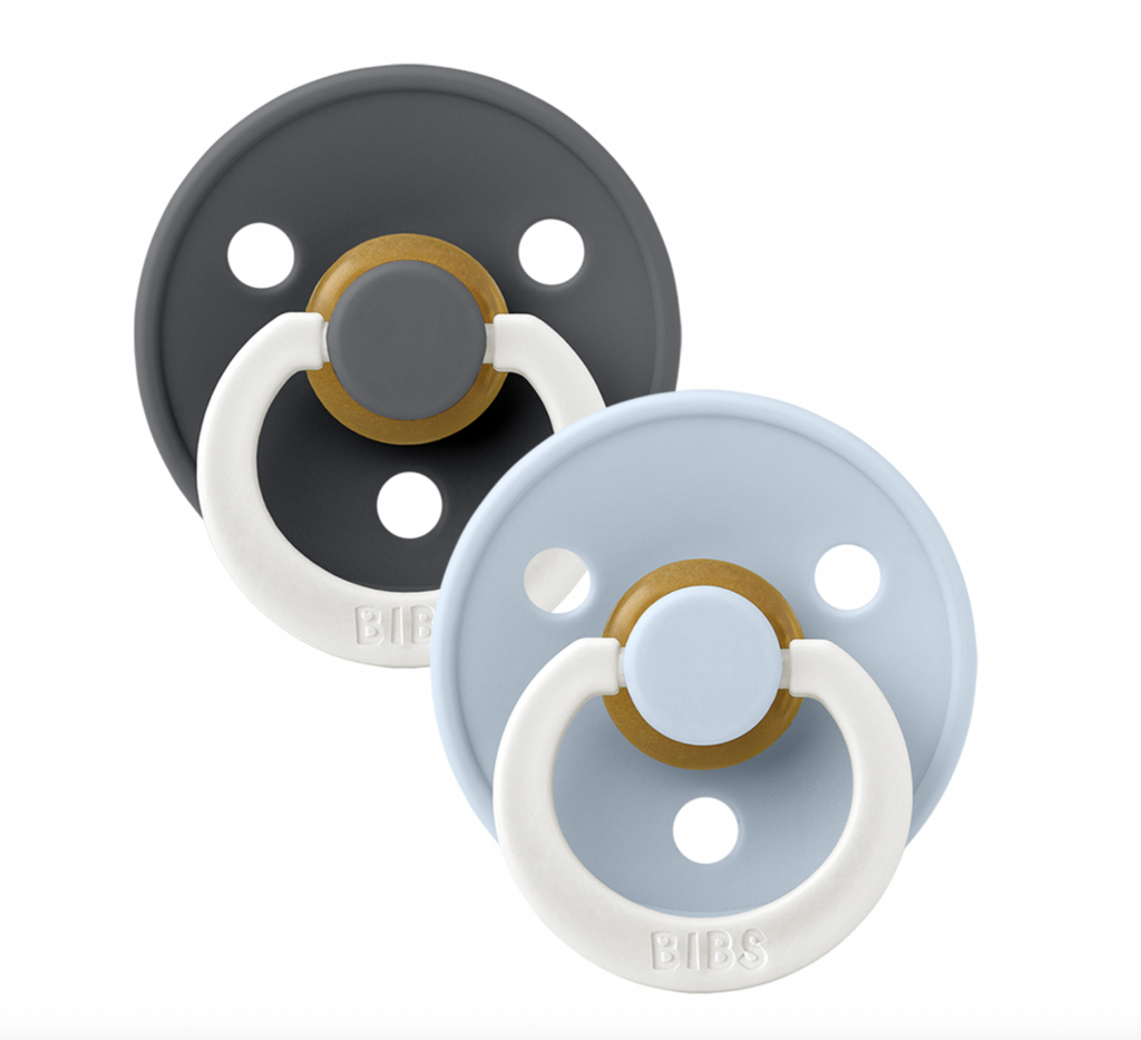 Bibs Pacifier 2 pack Iron Glow / Baby Blue Glow Size 2 (6-18 months)