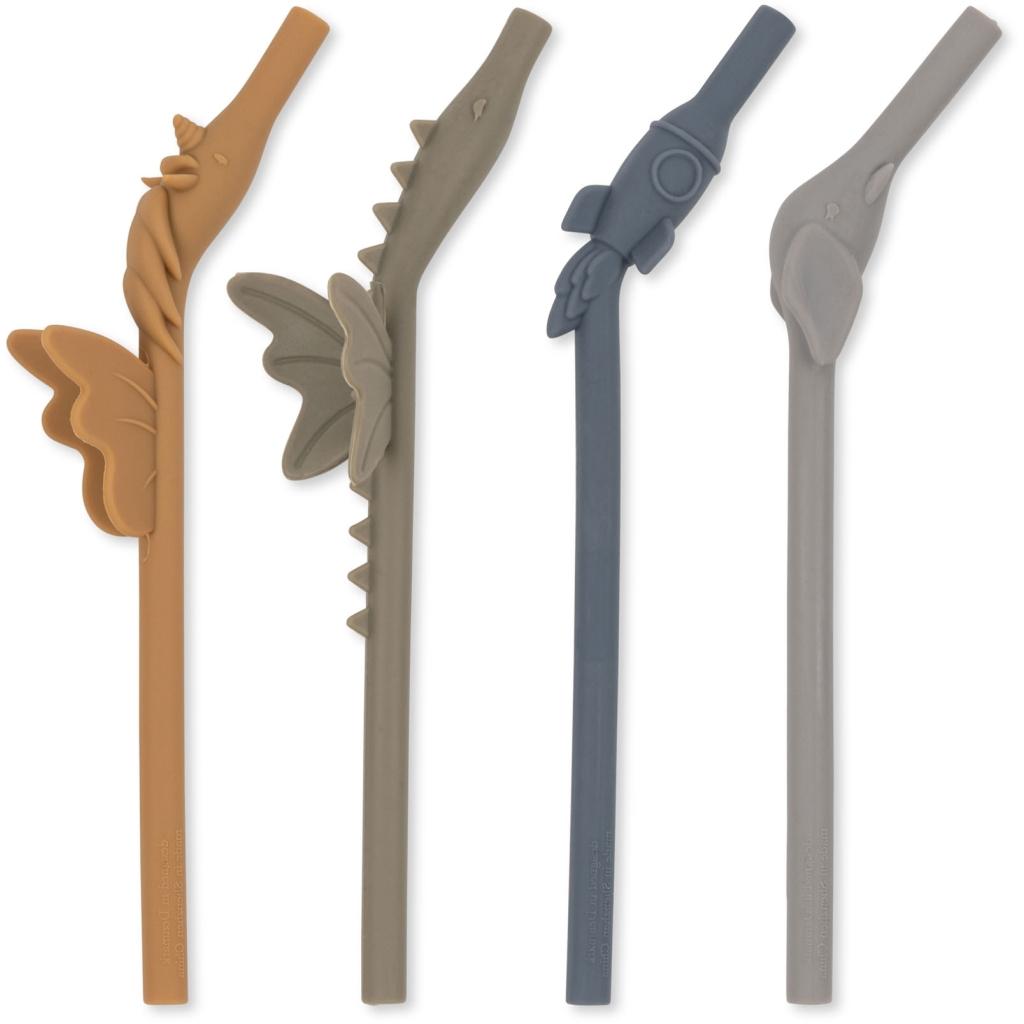 4 Pack Silicone Straws MIX SHAPED - stone