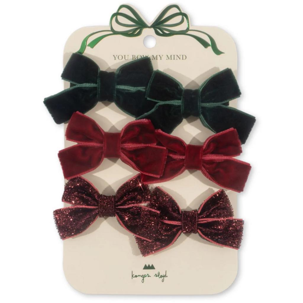 Micki Bow Hair Clips Red/Glitter/Green 6 Pack